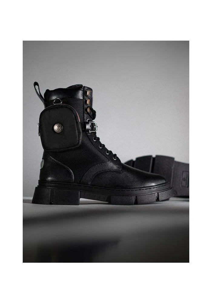 Bacca Bucci Black Assassin Brushed Leather Combat Boots with Chunky Rubber Sole for Men | Best Price UAE